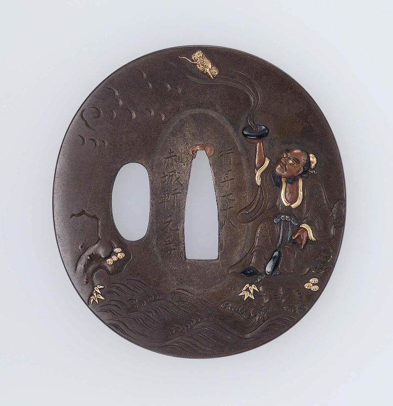 Tsuba with design of Chinnan Sennin and his dragon