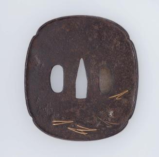 Tsuba with design of pine-needles and snowflakes