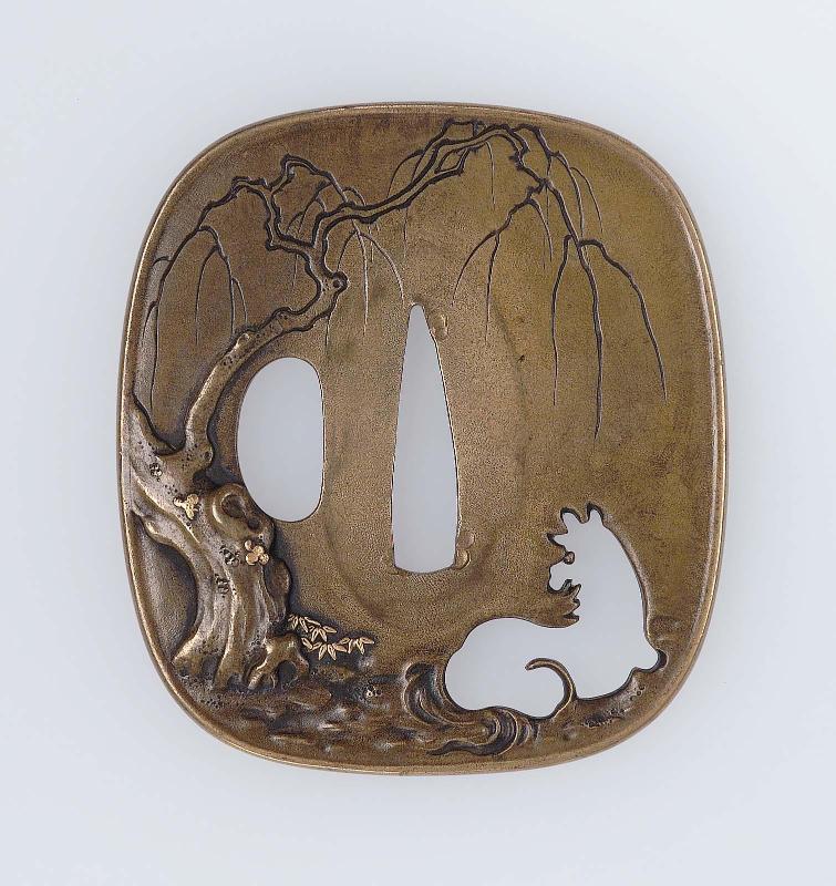 Tsuba with design of reclining horse and willow