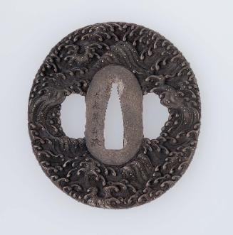 Tsuba with design of waves and spray