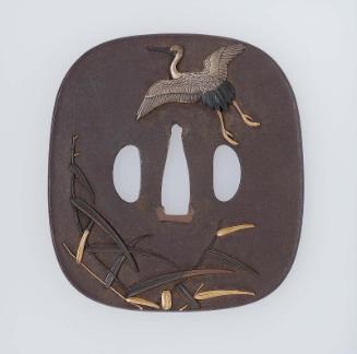Tsuba with design of crane and reeds