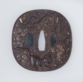 Tsuba with design of dragon, tiger, plum and bamboo