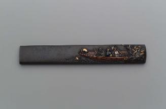 Kozuka with design of travelers in a ferry-boat