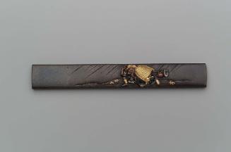 Kozuka with design of farmer sheltering from the rain under a basket