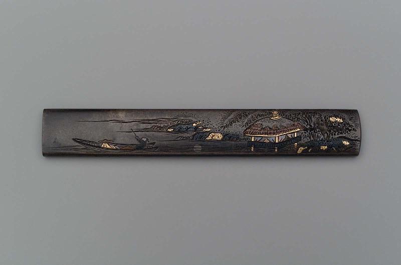 Kozuka with design of Nanga-style landscape with fishing-boat