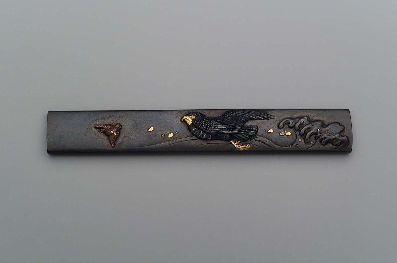 Kozuka with design of hawk chasing a sparrow