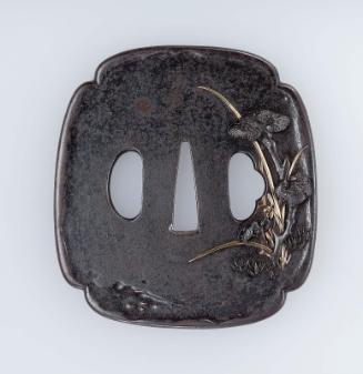 Tsuba with design of reishi fungus and irises