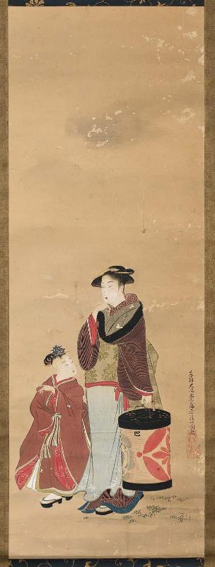 Woman Holding a Lantern with a Child