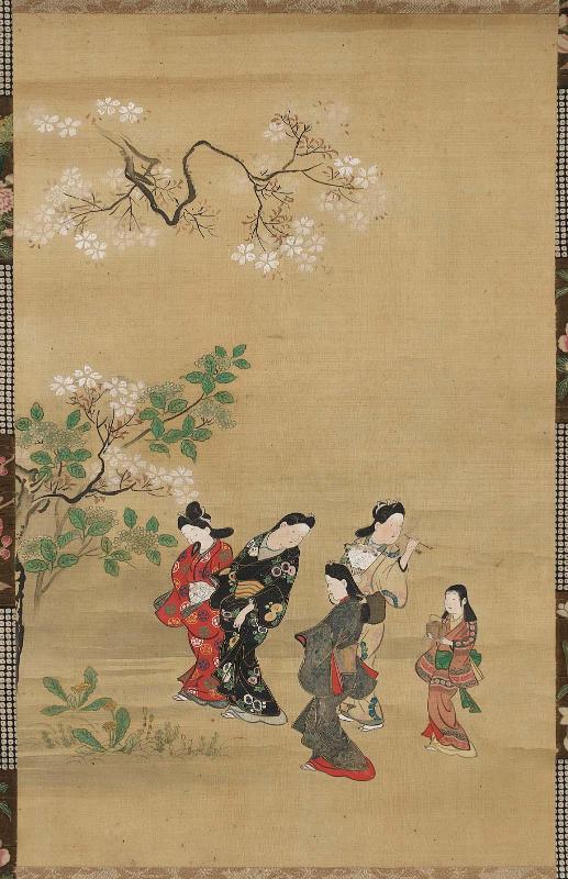Women Ambling under Cherry Trees
