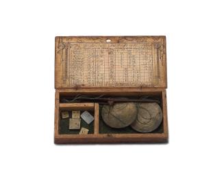 Box with scales and weights