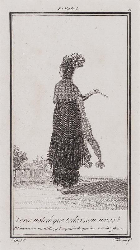 De Madrid 11 ?Cree usted que todas son unas? Petimetre con mantilla ... from Antonio Rodriguez, Colección de los trages que en la actualidad su usan en España