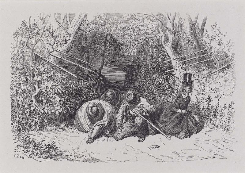 Illustration: Group Accosted in Woods by Unseen Figures with Guns