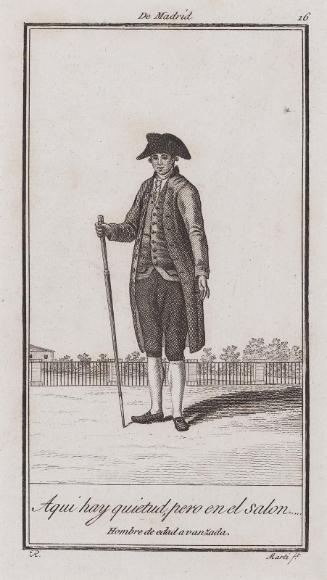 De Madrid 16, Aqui hay quietud, perp en el salon...Hombre de edad avanzada, from Antonio Rodriguez, Colección de los trages que en la actualidad se usan en España