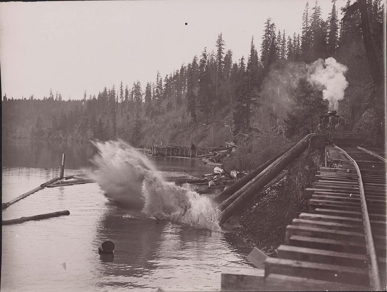 Train and log slide, one of thirty-two views related to Oregon logging