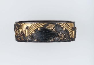 Fuchi with design of bridge, travelers and kite-fliers