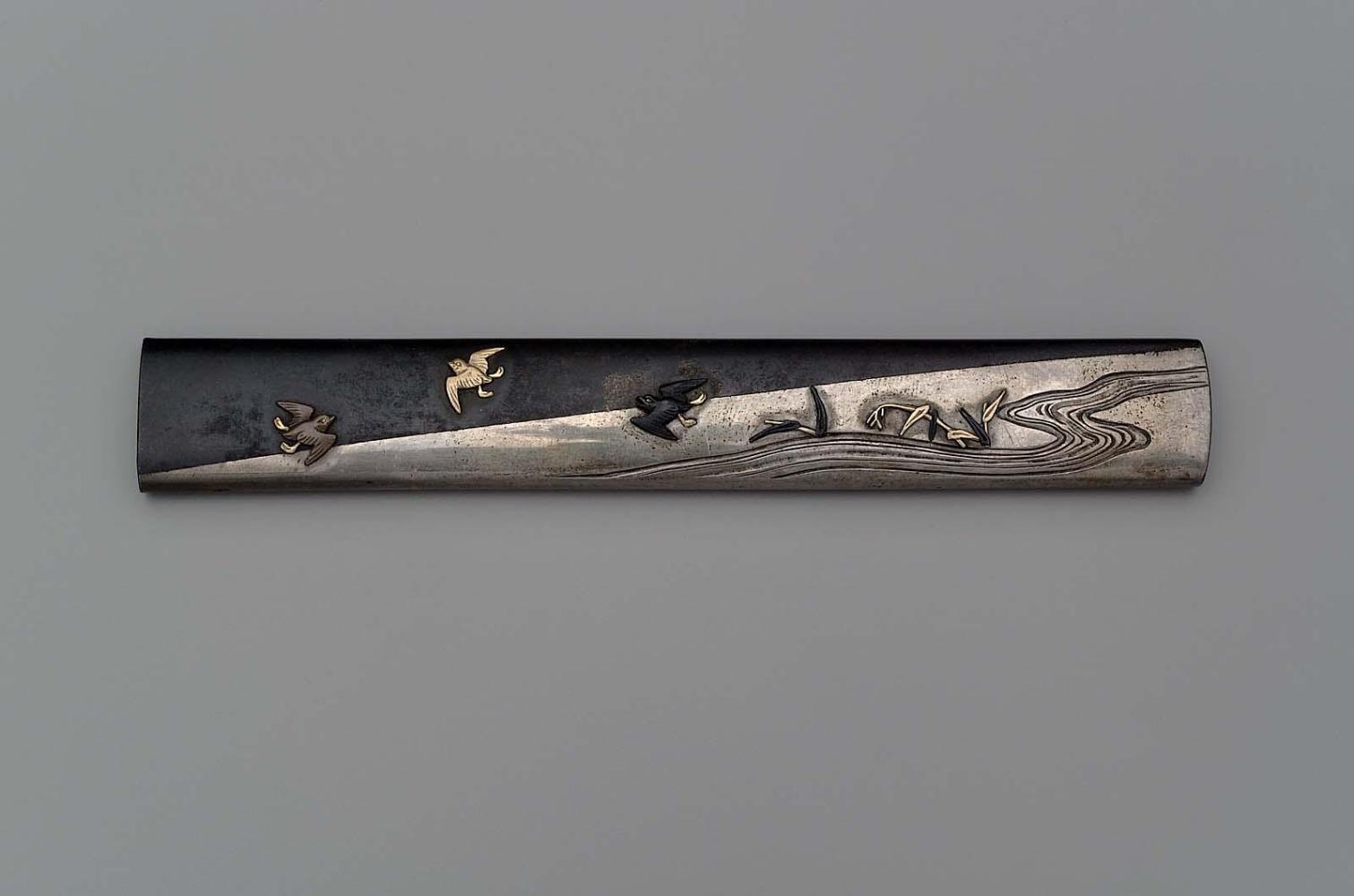 Kozuka with design of birds, reeds and a stream