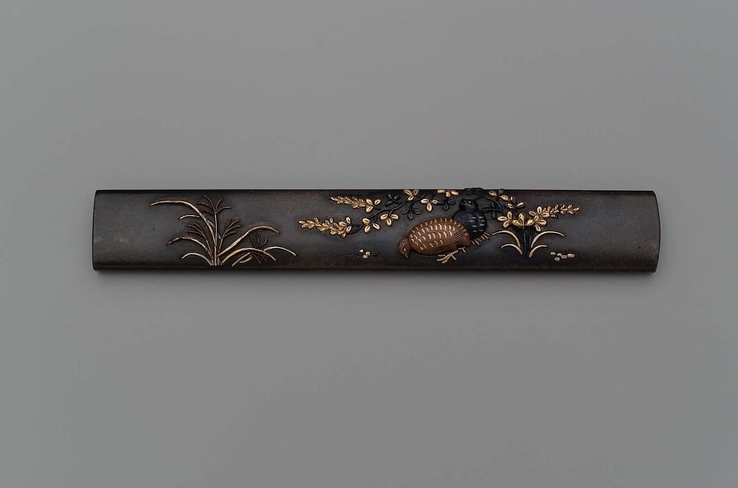 Kozuka with design of quails and early autumn plants