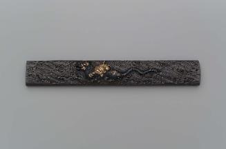 Kozuka with design of a tiger with a cub on its back swimming across a river