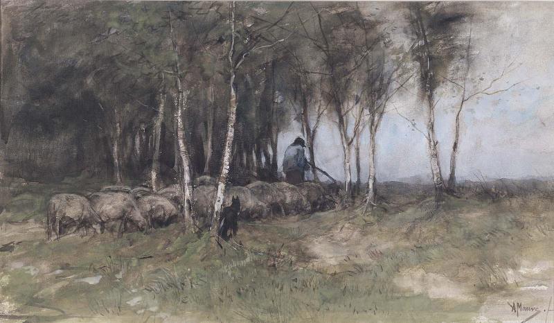 Silver Birches, with a Shepherd and Sheep