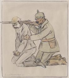 A German Soldier shooting behind an old man