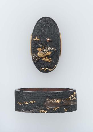 Fuchi-kashira with designs of pheasants