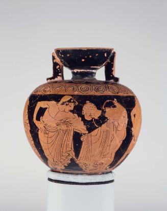 Oil flask (aryballos) depicting athletes