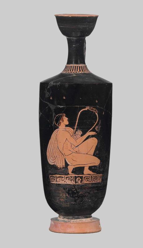 Oil flask (lekythos) with youth playing lyre