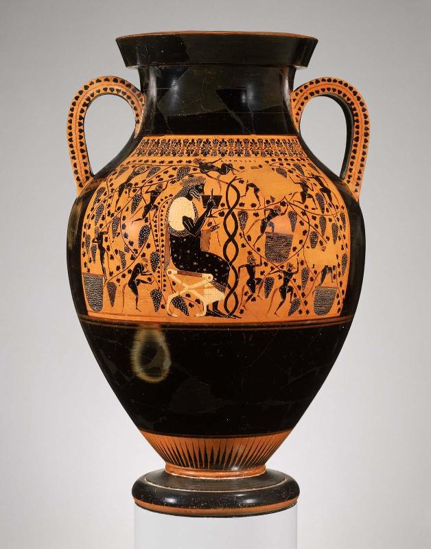 Two-handled jar (amphora) with Dionysos in a vineyard