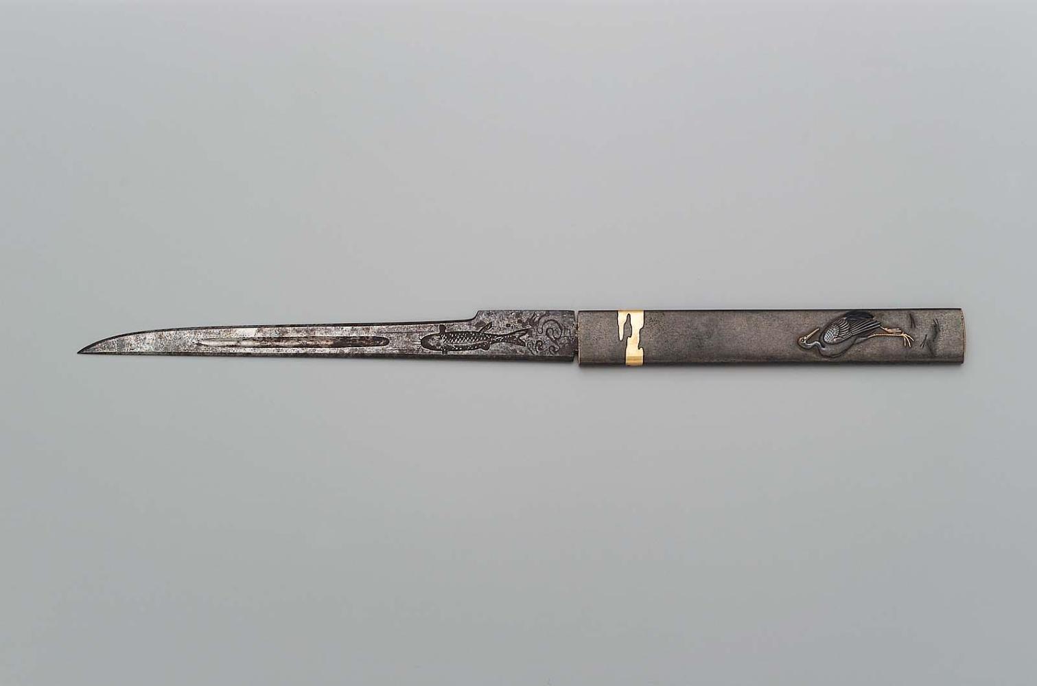 Kozuka with design of crane