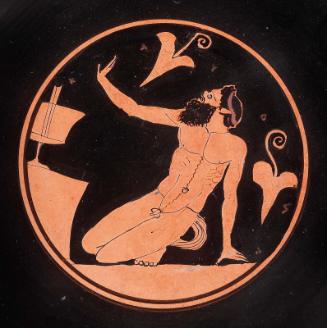 Drinking cup (kylix) with kneeling satyr