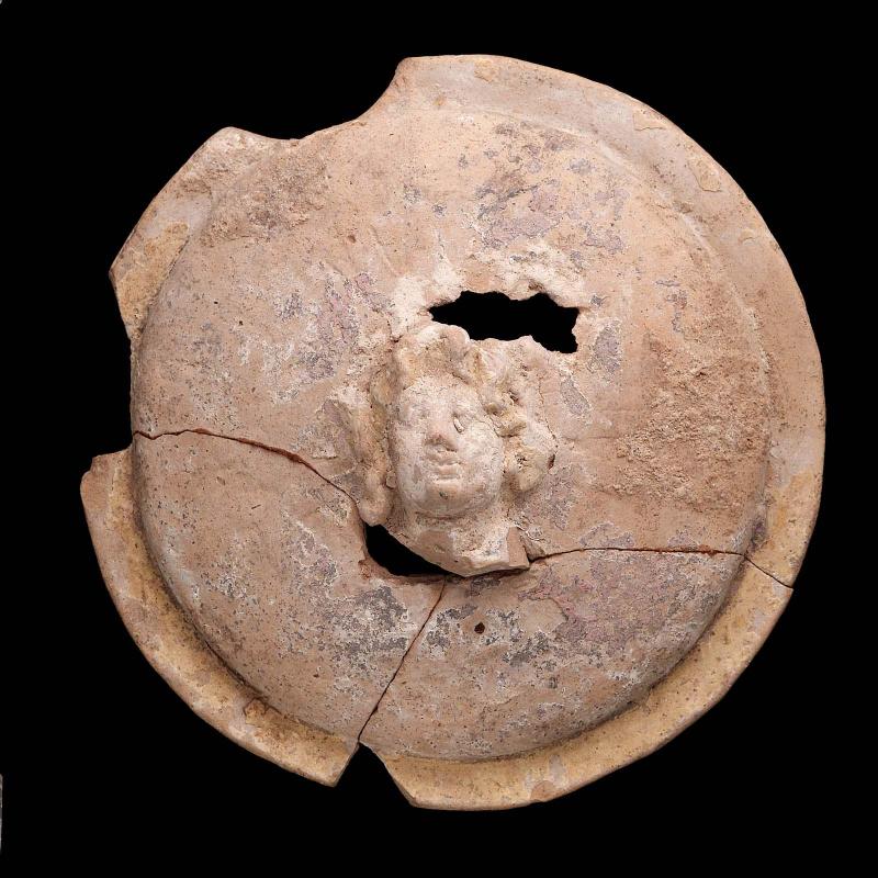 Shield with a head of a Dioskouros