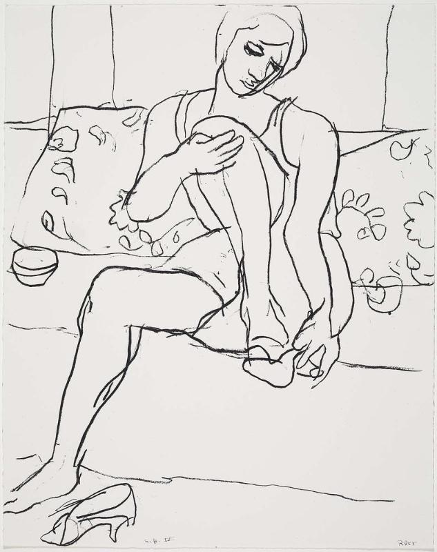 Seated Woman on Sofa (removing her shoes)