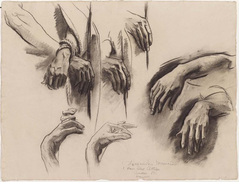 Sketch for the Sorrowful Mysteries, the Crowning with Thorns - Hands - Boston Public Library Murals