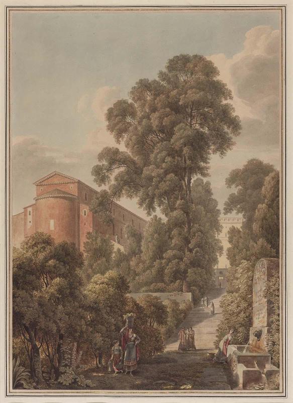 Vue prise dans la Villa d'Este à Tivoli
