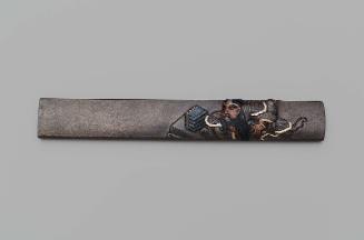 Kozuka with design of Chinese hero Kan'u (Guanyu) with a pile of books, from the Sangokushi (Sanguozhi)