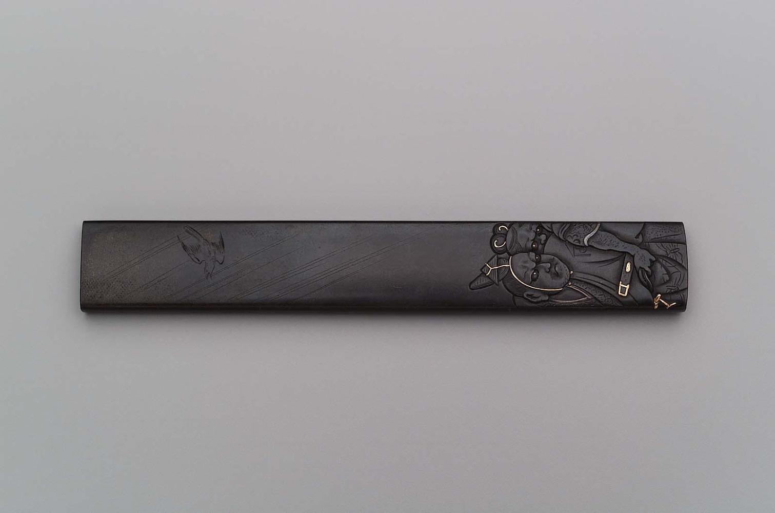 Kozuka with design of Soga no Goro being seized by Gosho no Goromaru