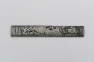 Kozuka with design of sleeping watchman with torch in a tree