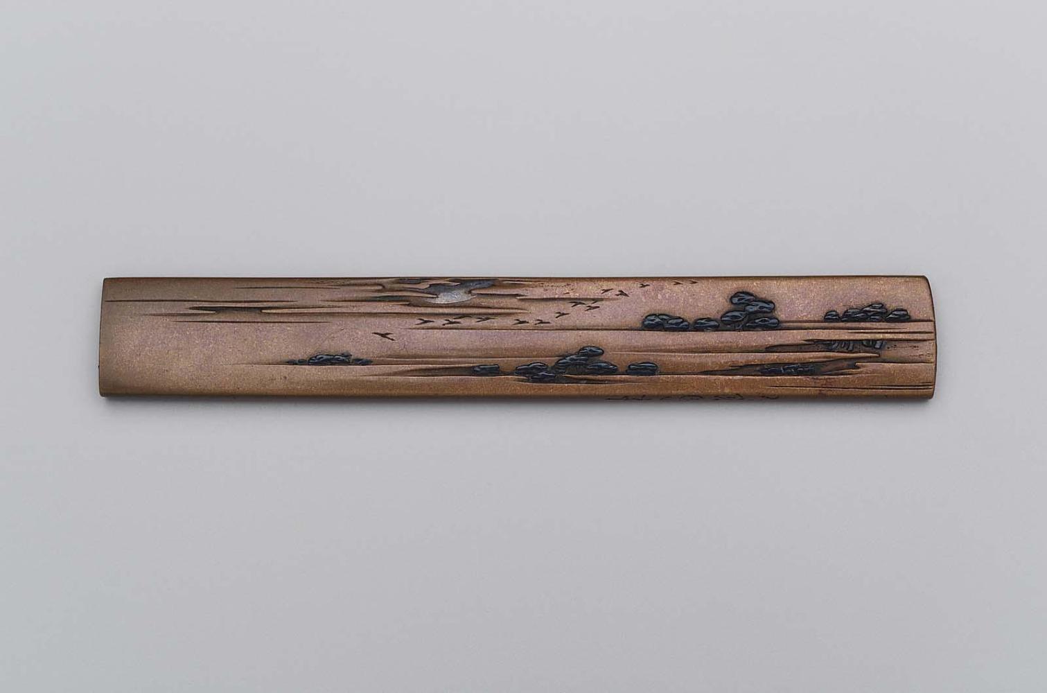 Kozuka with design of trees, clouds, birds and the moon