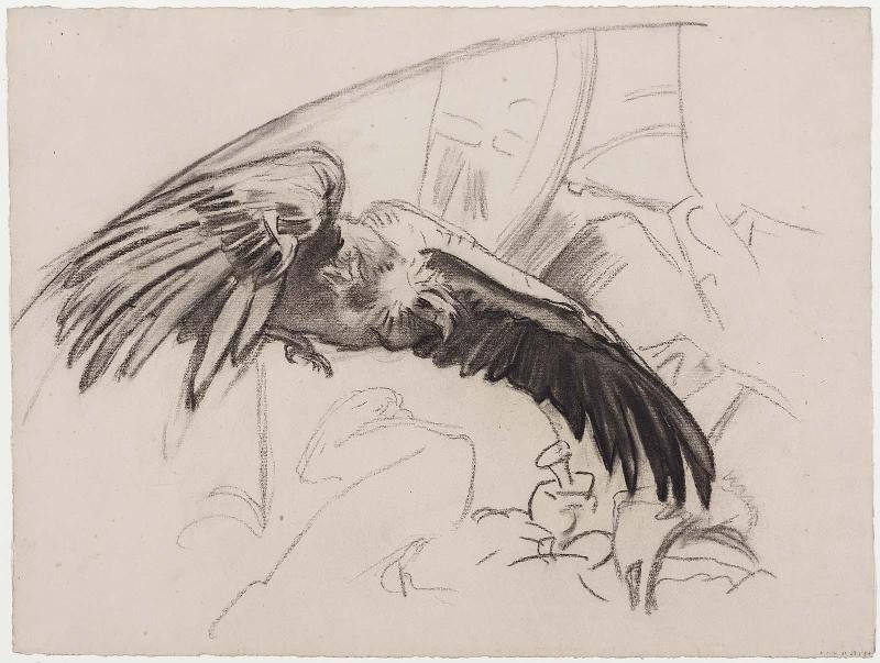Sketch for Gog and Magog - Vulture with Capital - Boston Public Library Murals