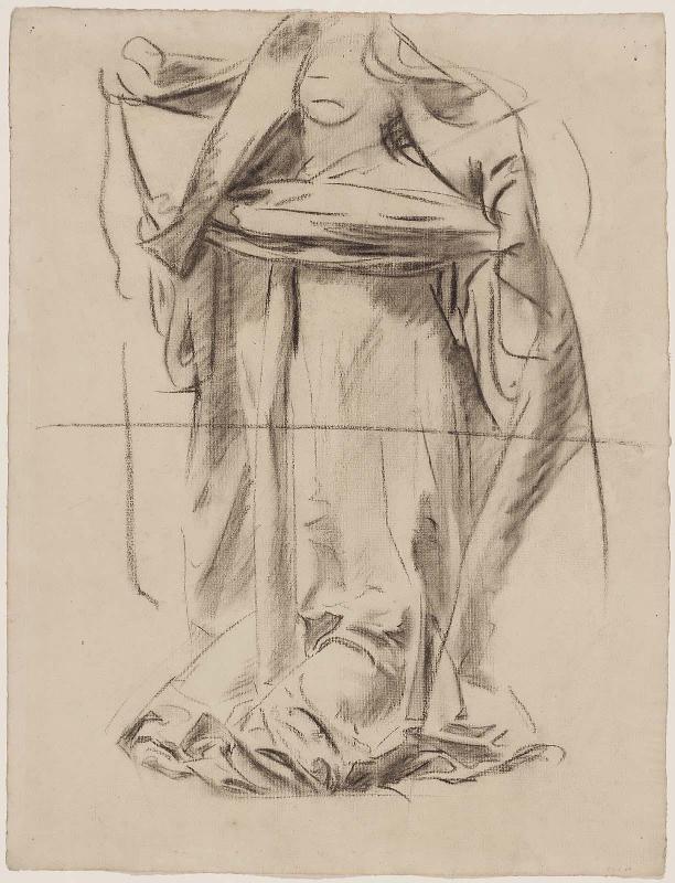 Double-sided drawing for Boston Public Library Mural
a.(Recto) Sketch for the Joyful Mysteries, The Annunciation - The Virgin 
b. (Verso) Sketch of Head