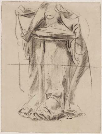 Double-sided drawing for Boston Public Library Mural
a.(Recto) Sketch for the Joyful Mysteries, The Annunciation - The Virgin 
b. (Verso) Sketch of Head