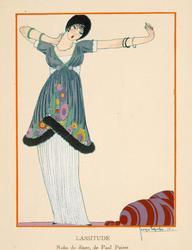 "Lassitude - Robe de dîner, de Paul Poiret," plate VIII from Gazette du Bon Ton, Volume 1, No. 1