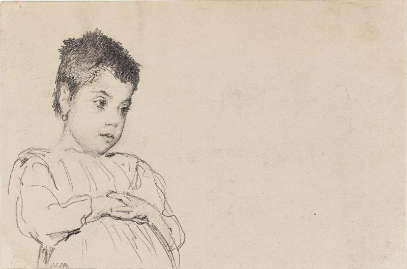 Double-sided Drawing: a. (Recto) Sketch of a Child with Hands Crossed; b. (Verso) Profile of Bearded Cleric