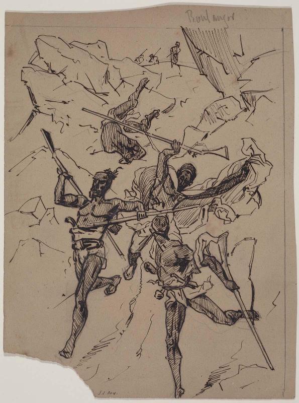 Sketch of Heathens Running with Rifles