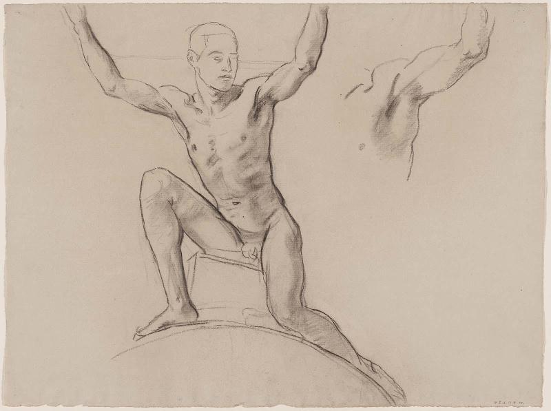 Sketch for Cartouche over Prometheus - Youth Kneeling -(MFA Rotunda)
