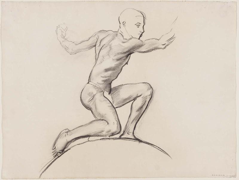 Sketch for Cartouche over Astronomy - Youth Kneeling - (MFA Rotunda)