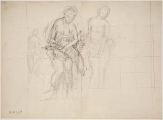 Double-sided Drawing for MFA Rotunda Murals: a. (Recto) Sketch for Aphrodite and Eros (not used); b. (Verso) Architectural Studies