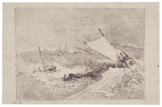 Sketch of boats in a stormy sea