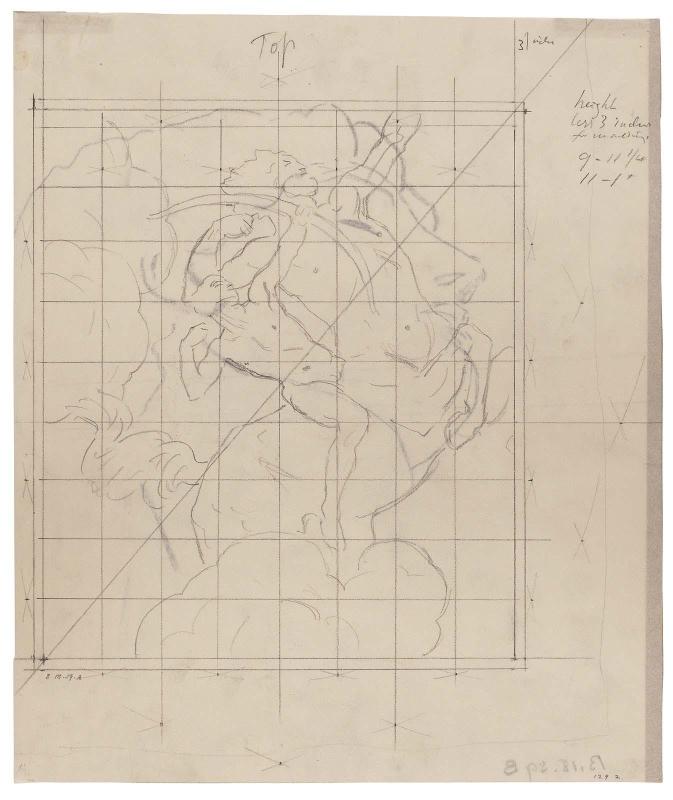 Double-sided Drawing for MFA Stairway Murals: a. (Recto) Sketch for Chiron and Achilles , b.(Verso) Woman's Head