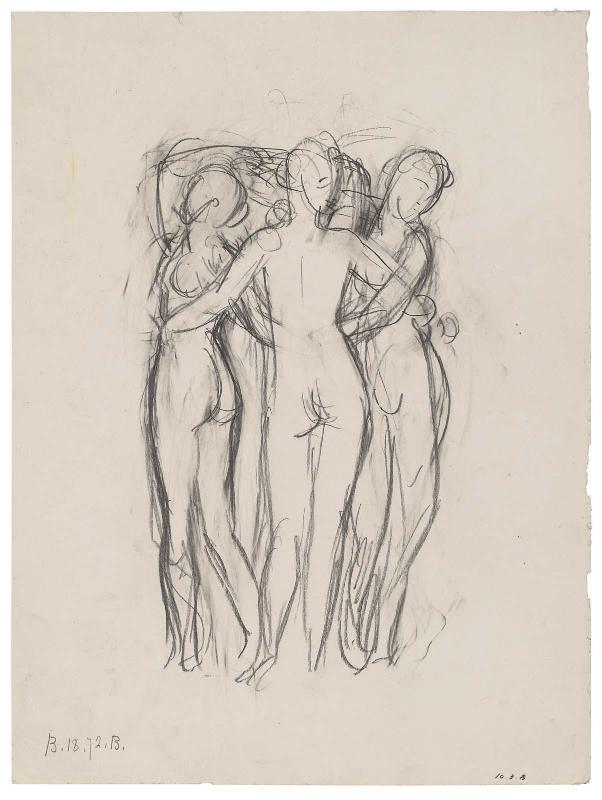 Double-sided Drawing for MFA Rotunda Murals: a. (Recto) Sketch for the Three Graces ; b. (Verso) Four Studies for the Three Graces